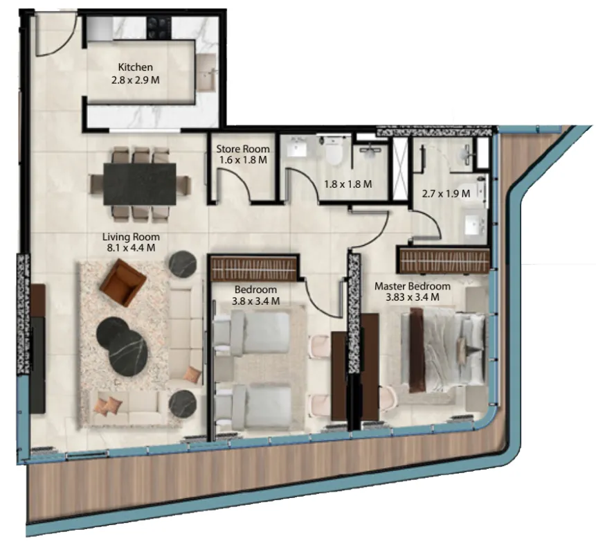 2 bedrooms floor plan