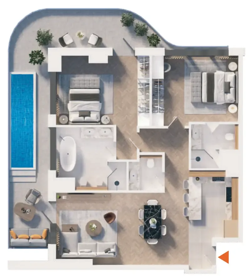 2 bedrooms floor plan