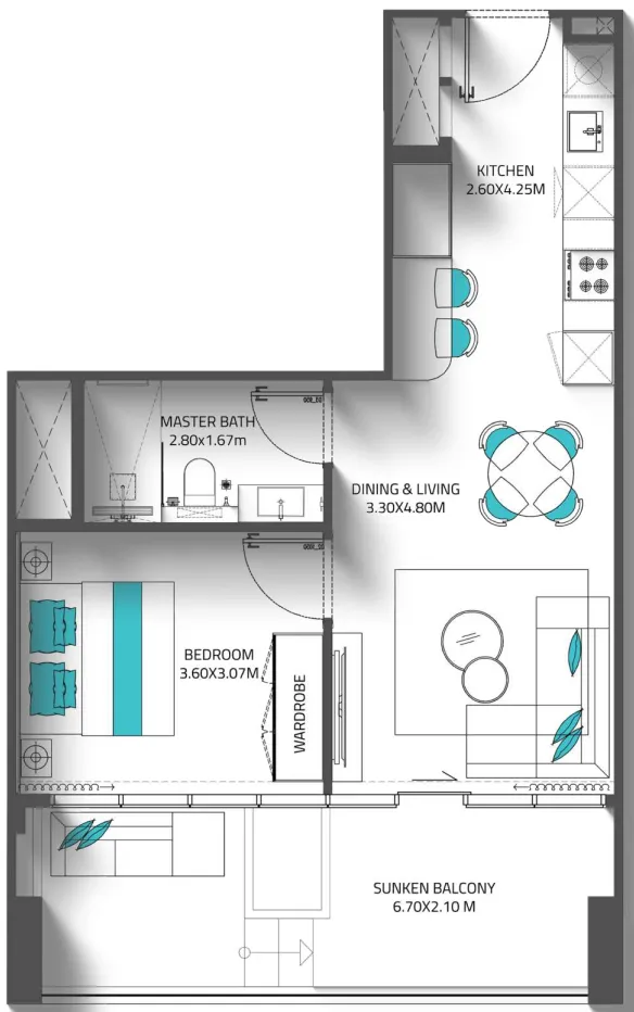 1 bedroom floor plan