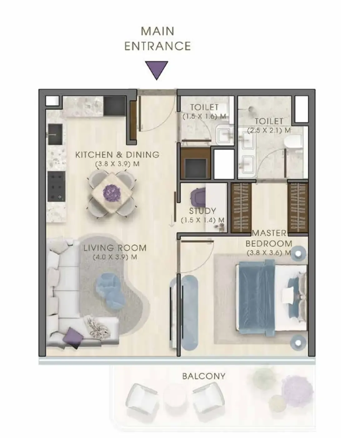 1 bedroom floor plan