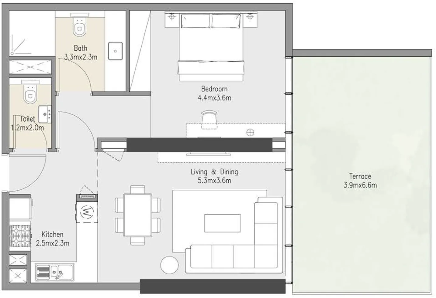 1 bedroom floor plan