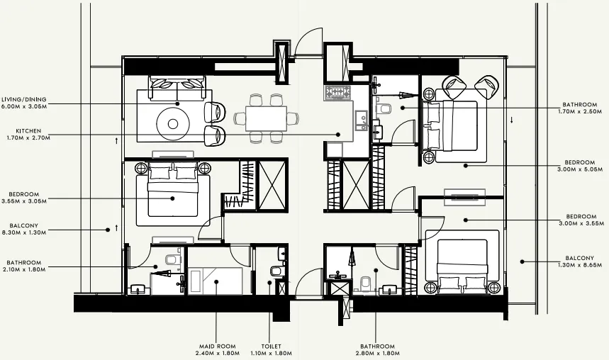 3 bedrooms floor plan