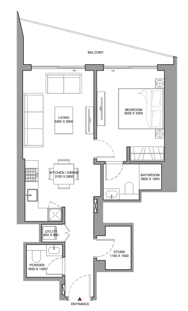 1 bedroom floor plan