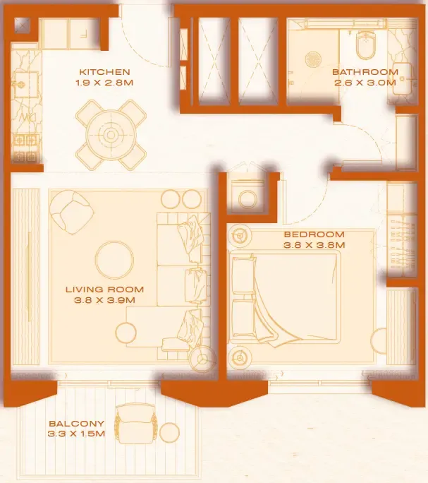1 bedroom floor plan
