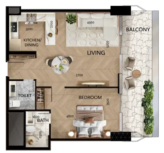 1 bedroom floor plan