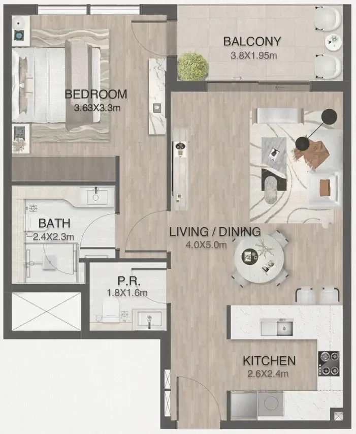 1 bedroom floor plan