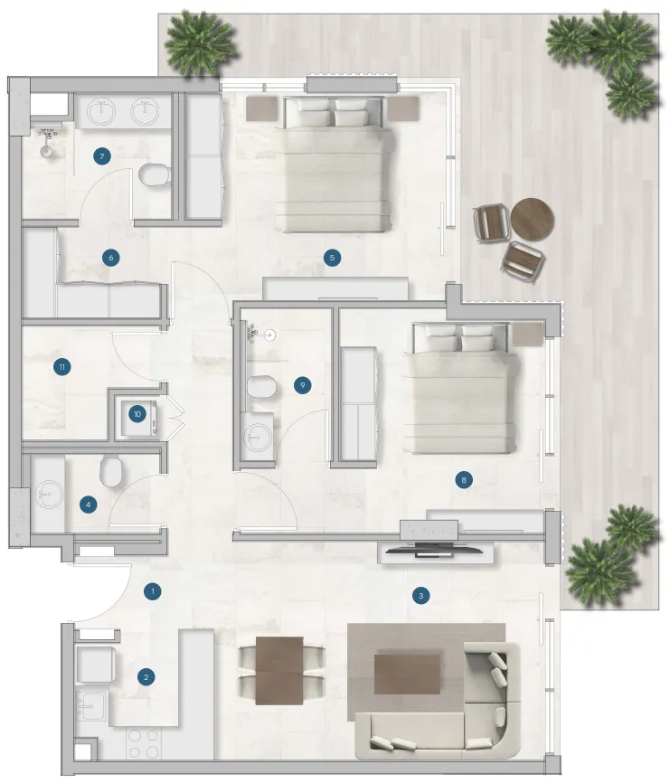 2 bedrooms floor plan