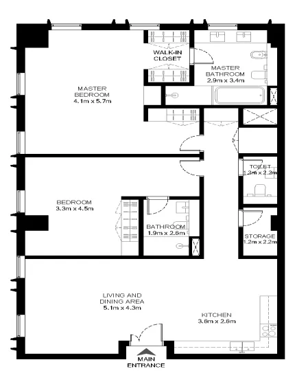 2 bedrooms floor plan