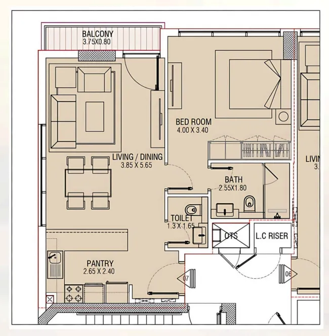 1 bedroom floor plan