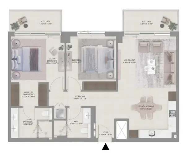 2 bedrooms floor plan