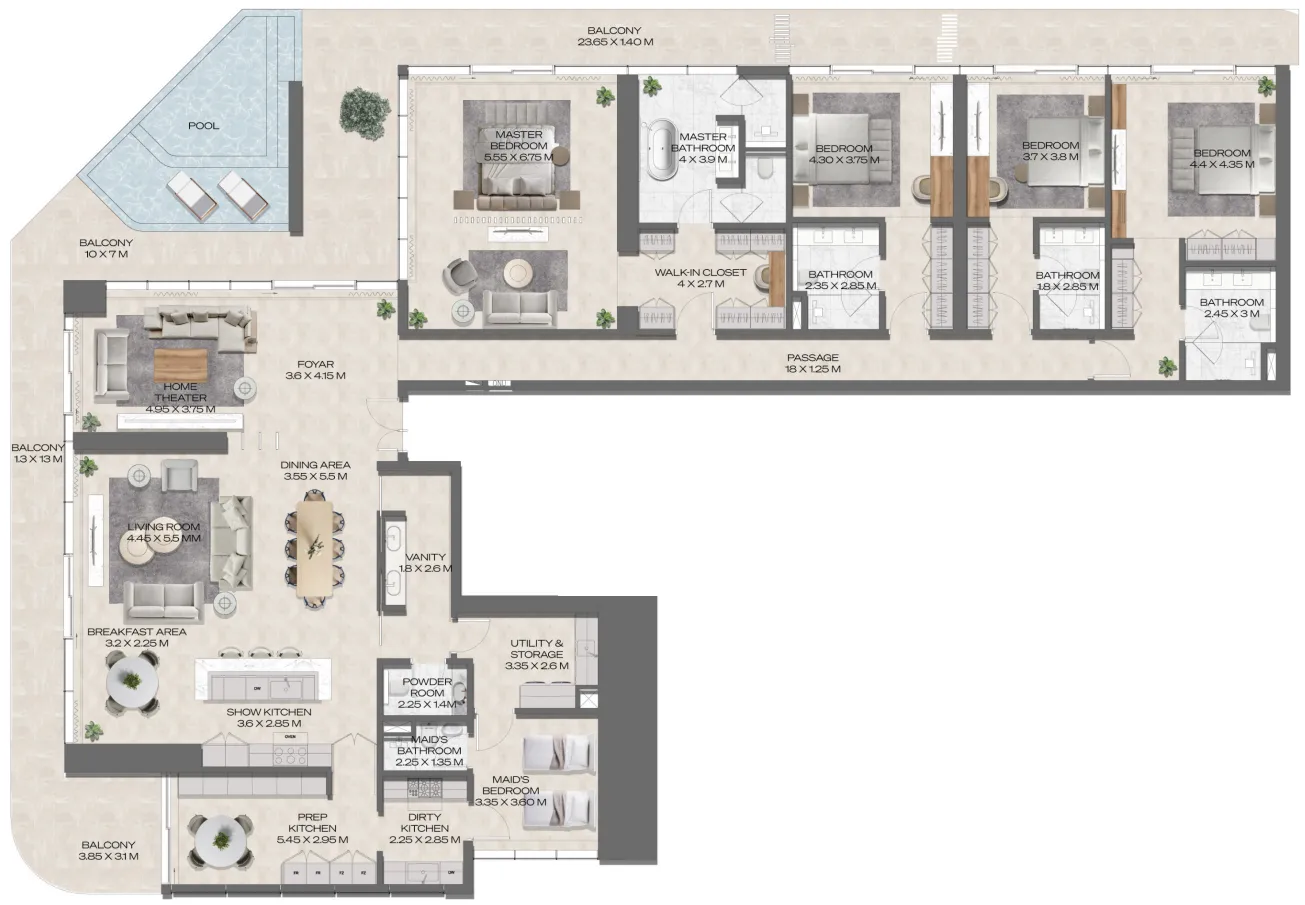 4 bedrooms floor plan