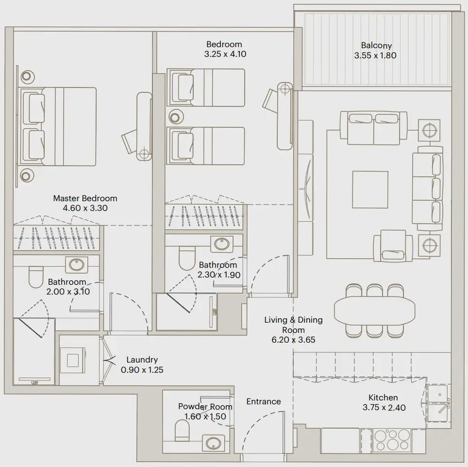 Deyaar Eleve 2BR floor plan