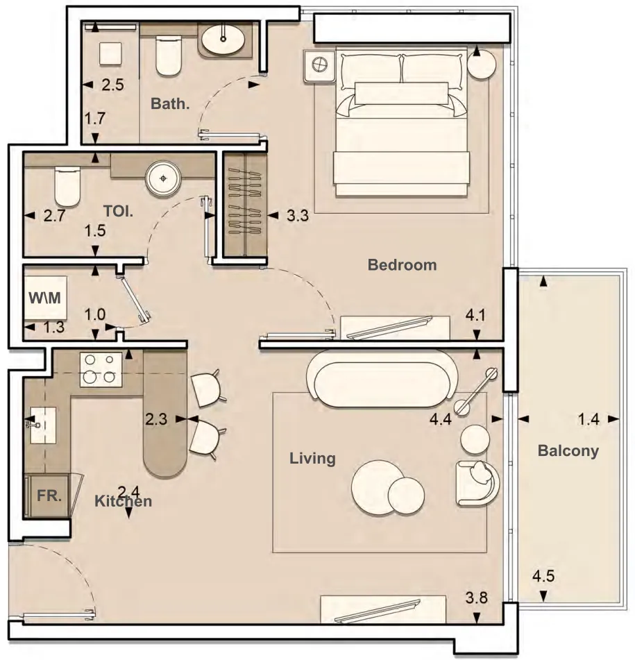 S and S Lume Residences 1BR floor plan