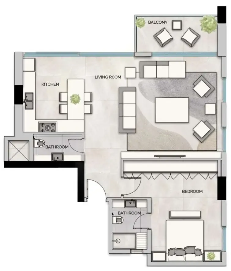 GJ Properties Glam Residence 1BR floor plan