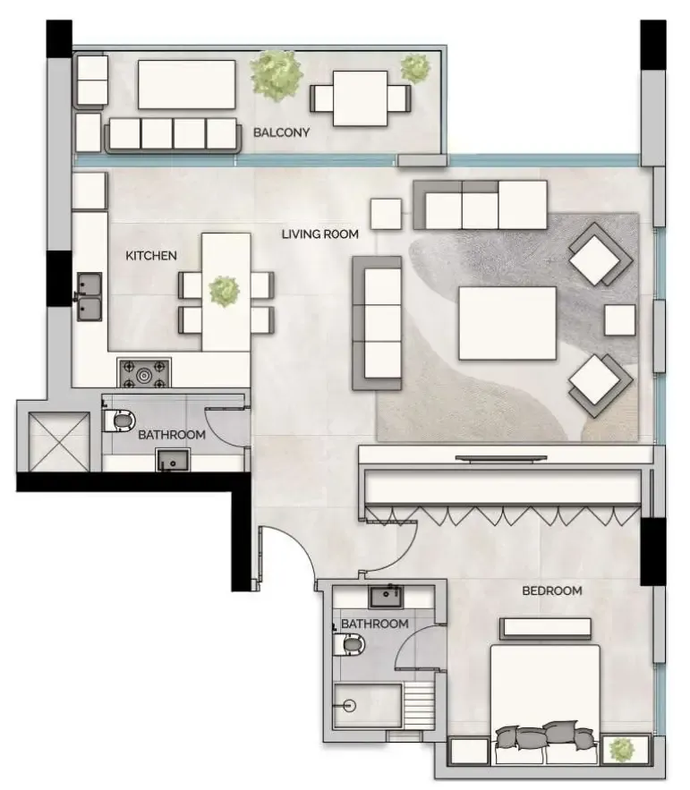 GJ Properties Glam Residence 1BR floor plan
