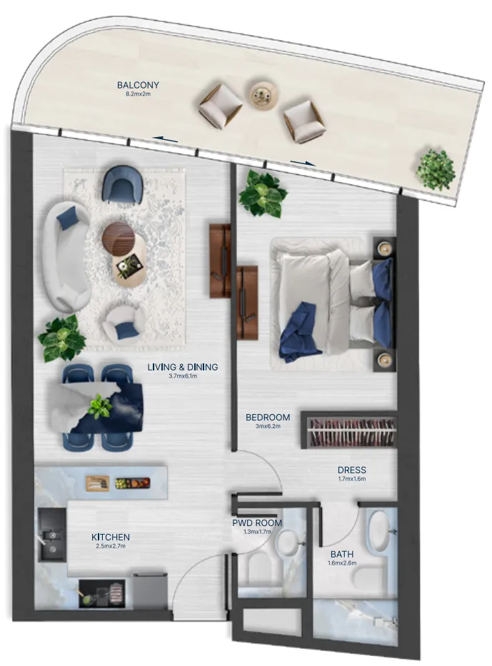 1 bedroom floor plan