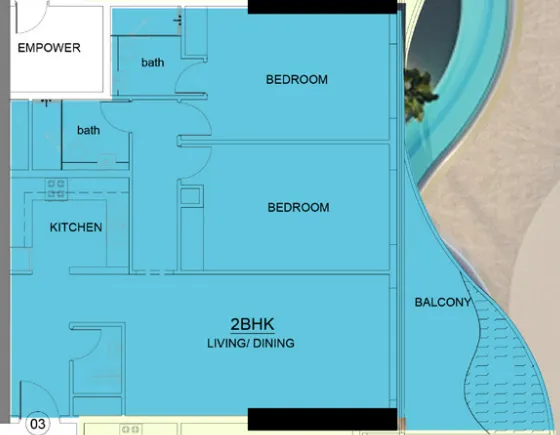 2 bedrooms floor plan