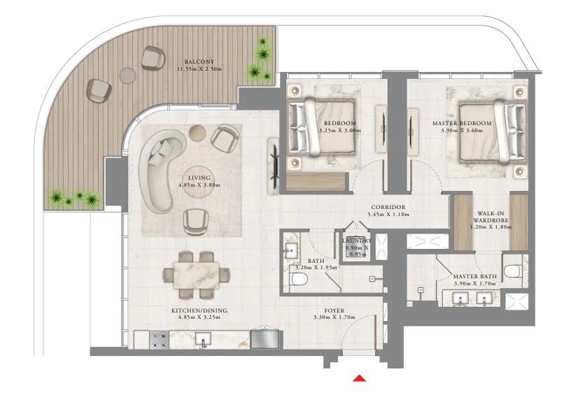 2 bedrooms floor plan