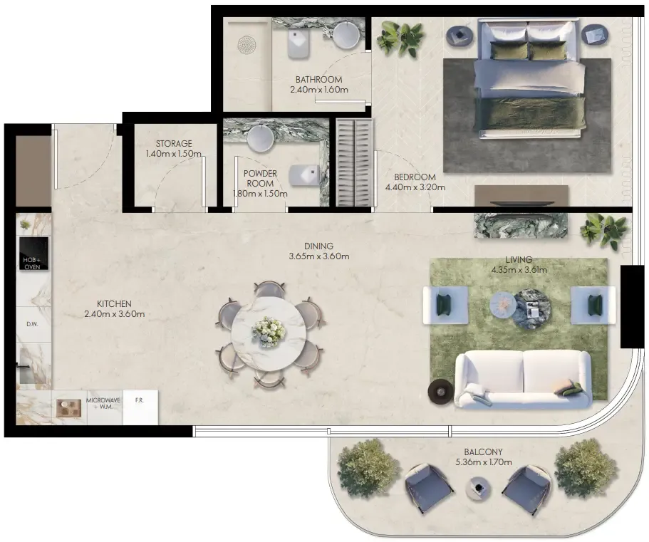 1 bedroom floor plan