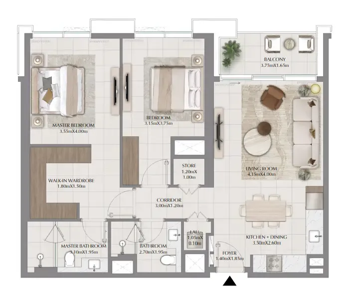 2 bedrooms floor plan