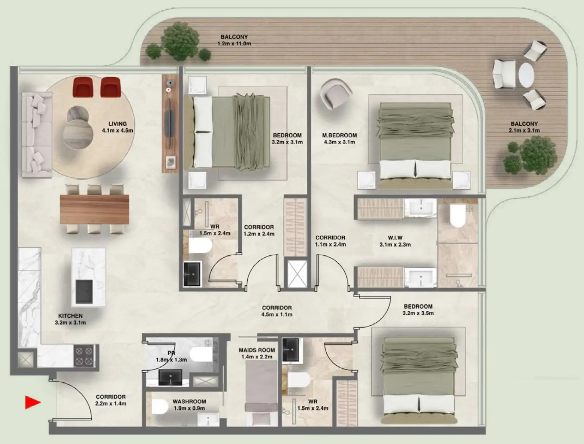 3 bedrooms floor plan
