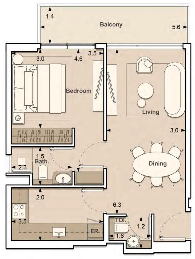 S and S Lume Residences 1BR floor plan