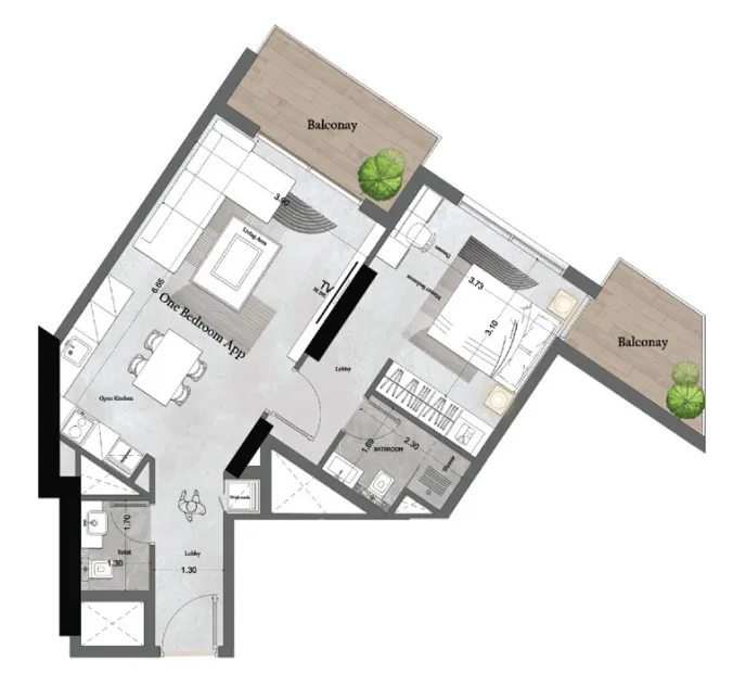 1 bedroom floor plan