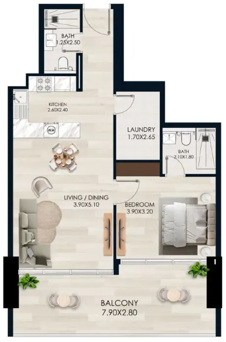 1 bedroom floor plan
