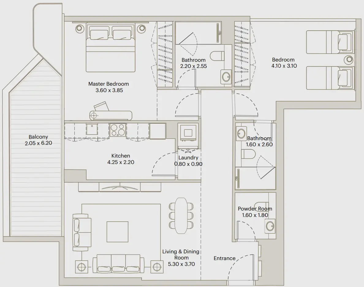 Deyaar Eleve 2BR floor plan