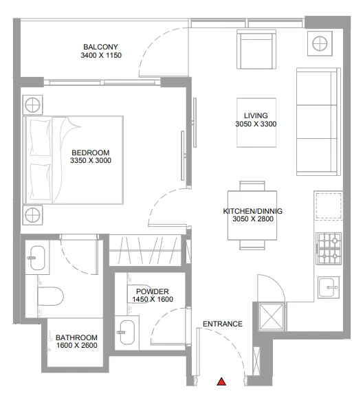 1 bedroom floor plan