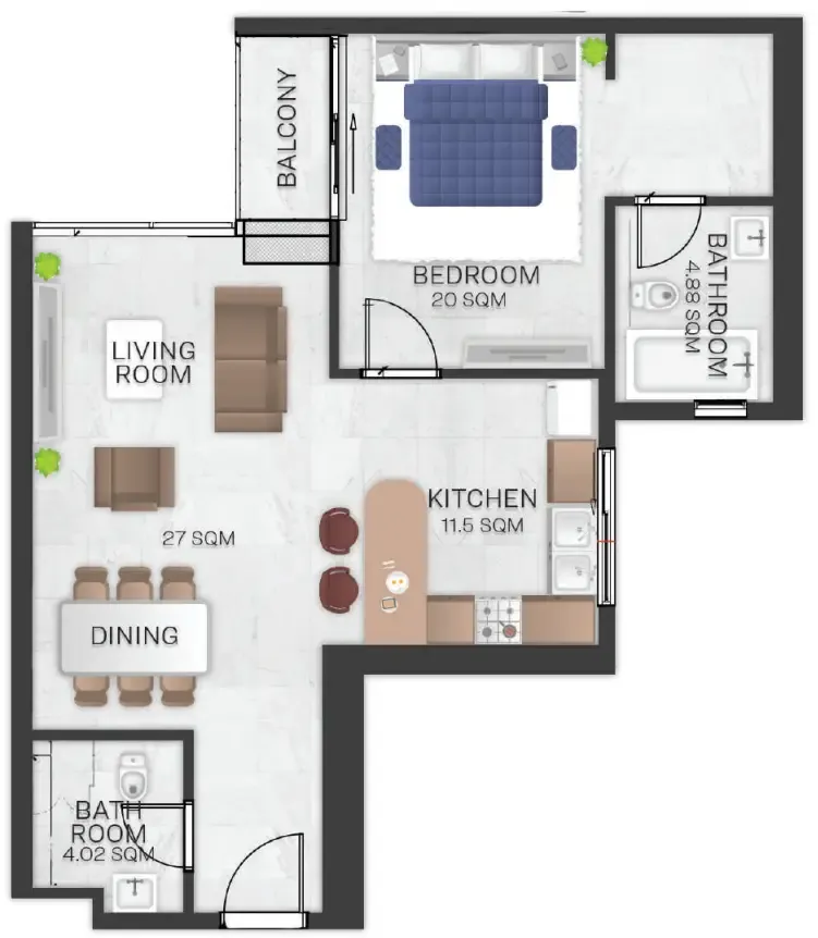 1 bed