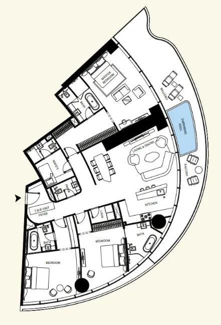 Binghatti Mercedes-Benz Places by Binghatti 3BR floor plan
