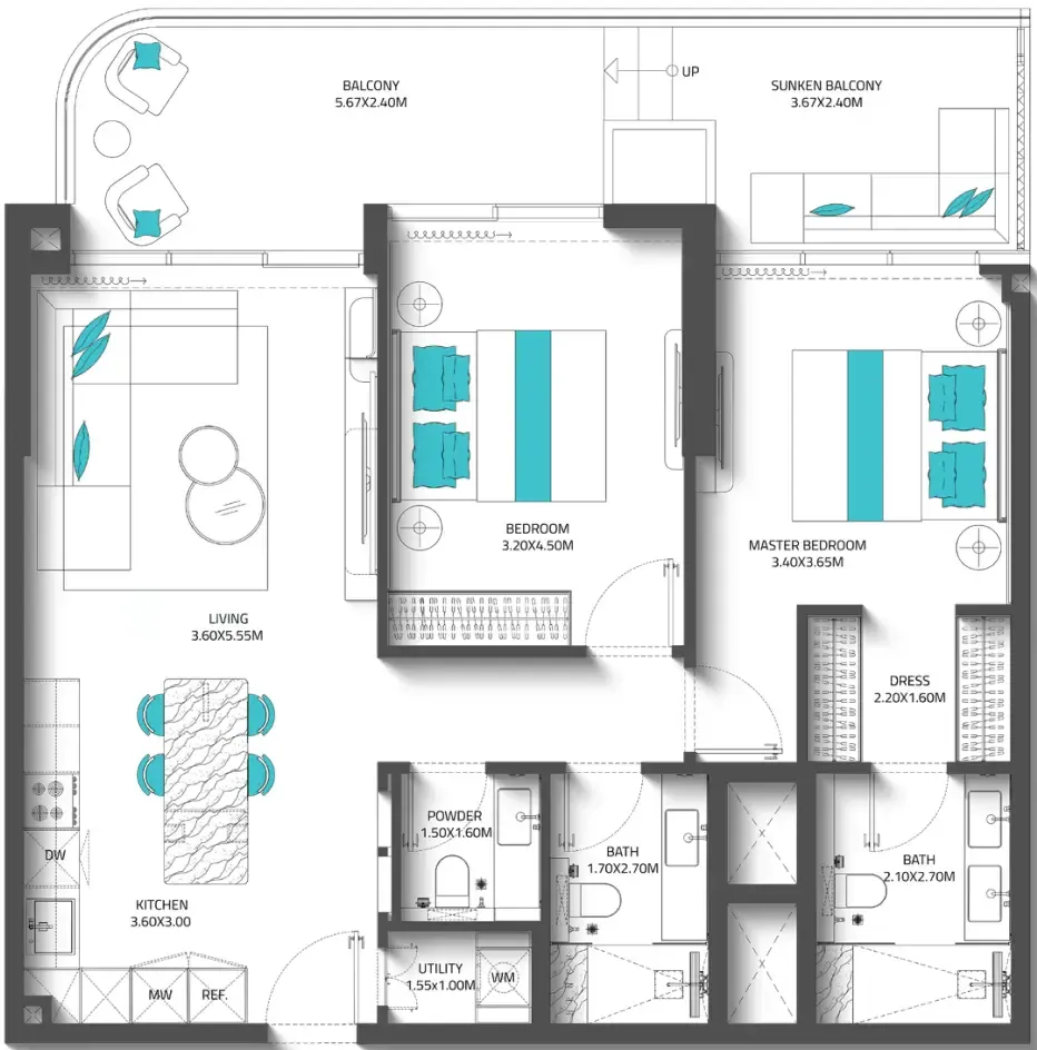 Reef Luxury Development Reef 997 2BR floor plan