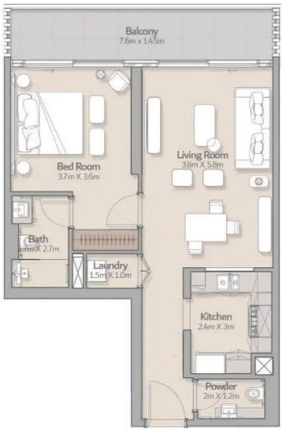1 bedroom floor plan