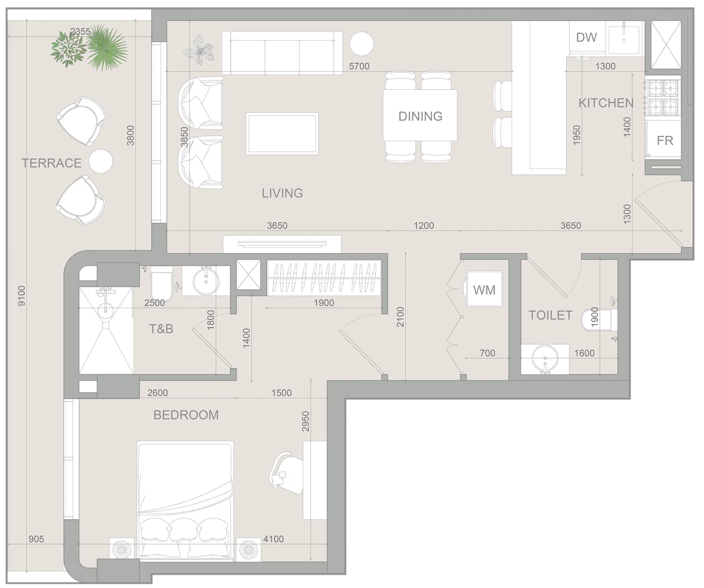1 bedroom floor plan