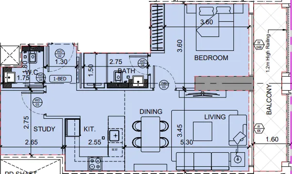 1 bedroom floor plan