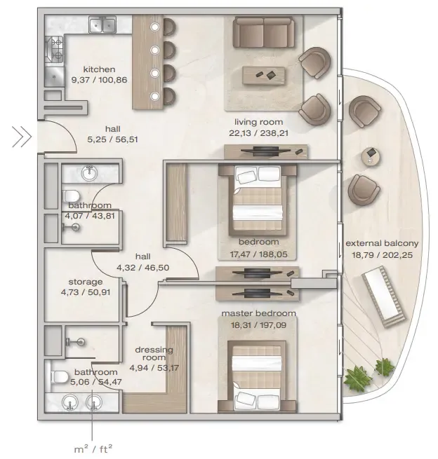 2 bedrooms floor plan