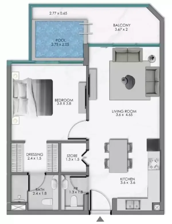 1 bedroom floor plan
