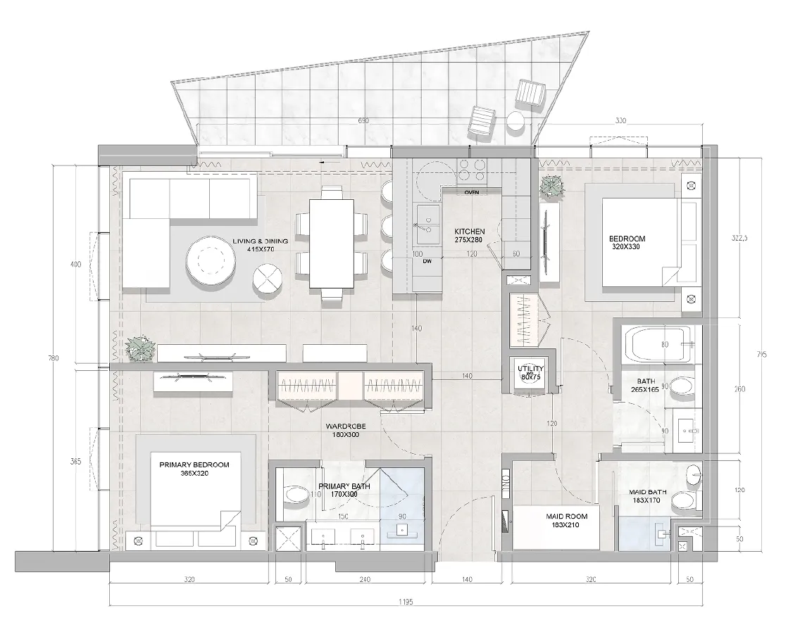 RAK Properties Solera Downtown Mina 2BR floor plan
