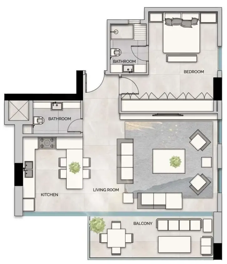 GJ Properties Glam Residence 1BR floor plan