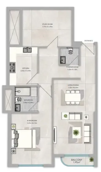 1 bedroom floor plan