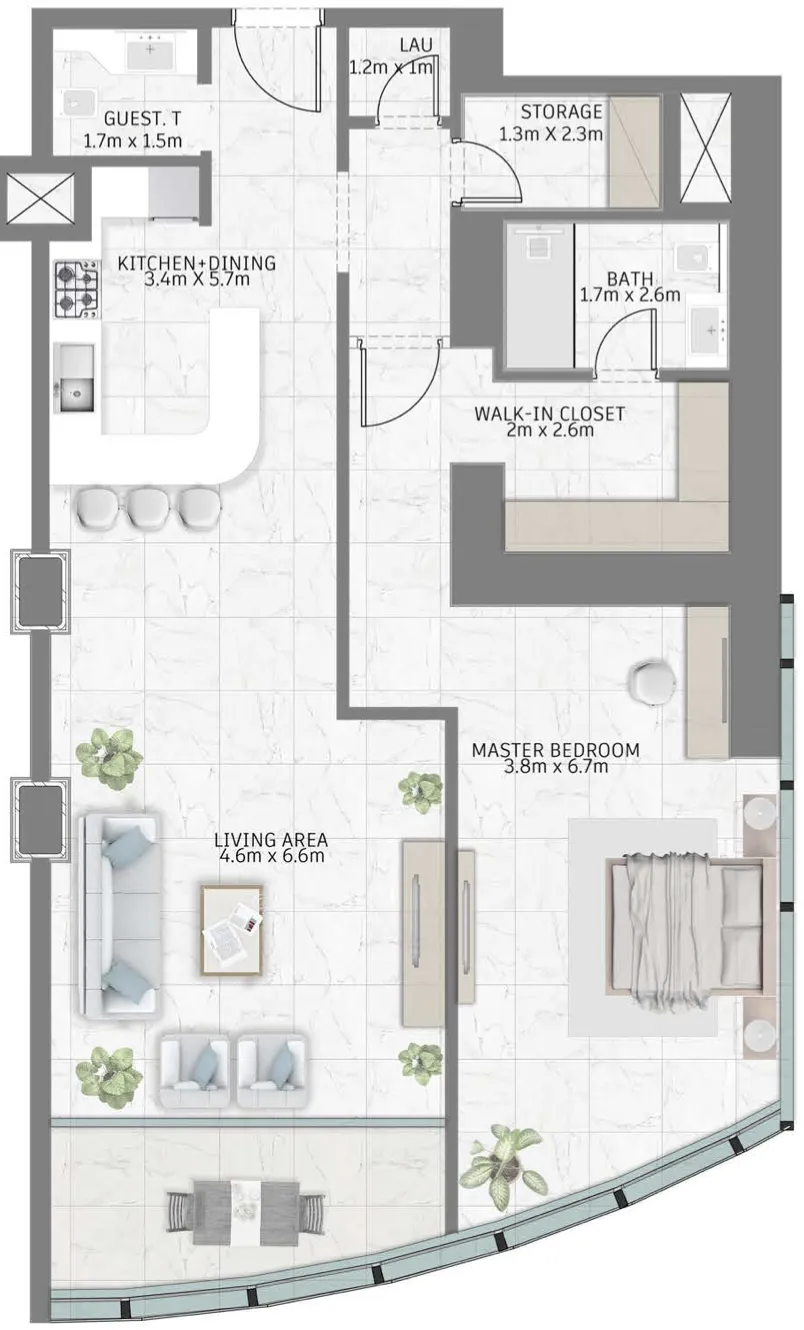 Al Habtoor Group Al Habtoor Tower 1BR floor plan