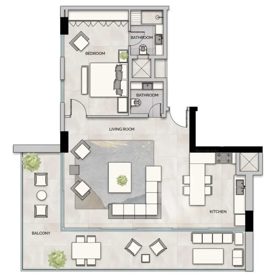 GJ Properties Glam Residence 1BR floor plan