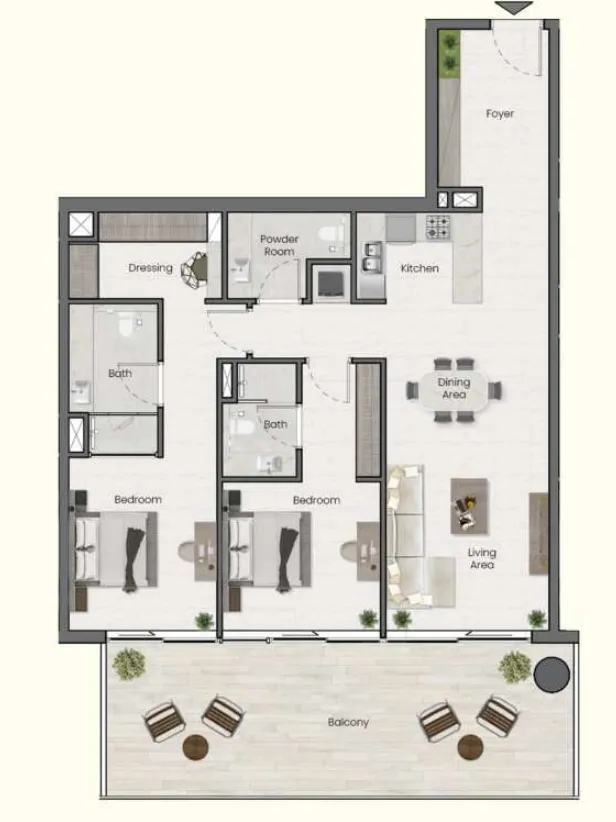 2 bedrooms floor plan