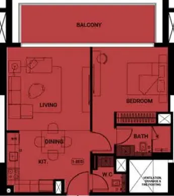 Binghatti Ruby — 1 Bedroom floor plan