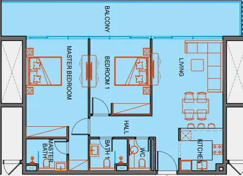 2 bedrooms floor plan