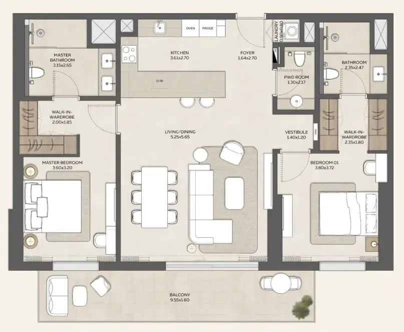 2 bed