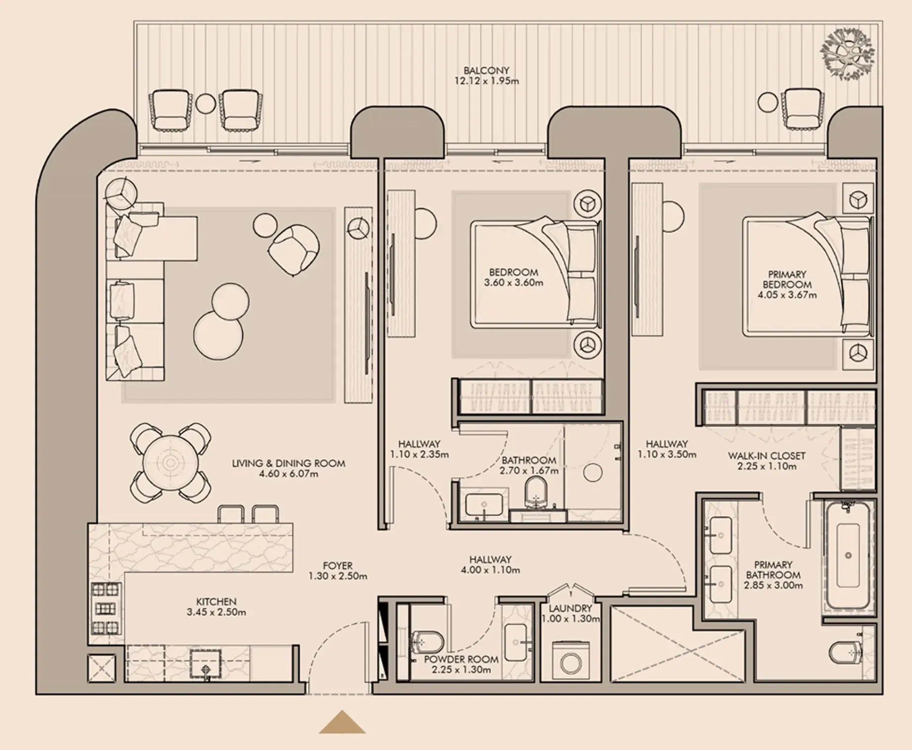 2 bedrooms floor plan