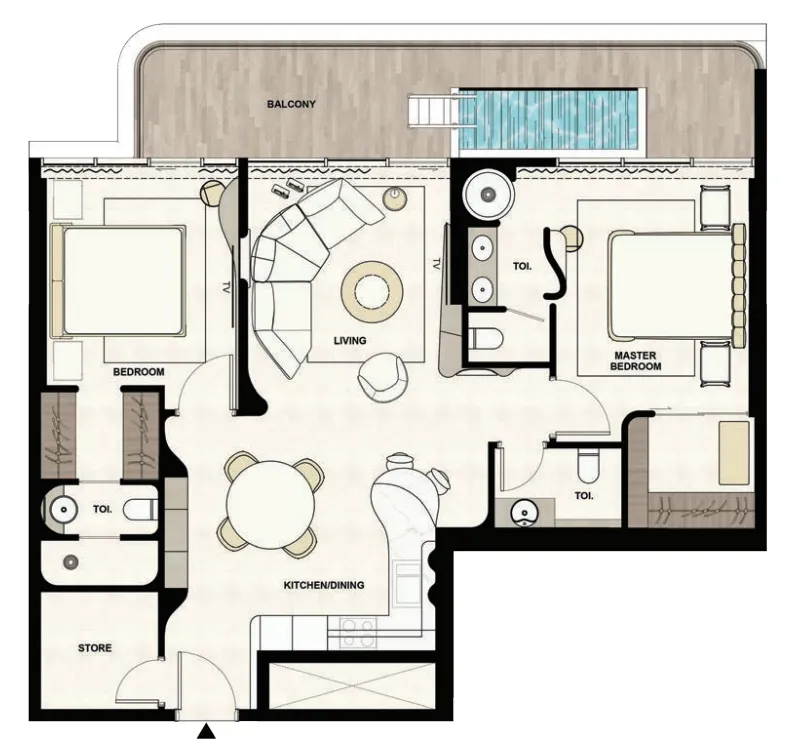 2 bedrooms floor plan