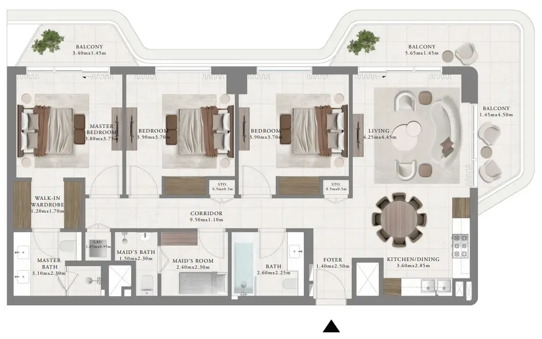 3 bedrooms floor plan